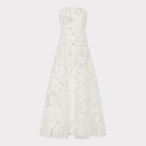 Milly Petunia Beaded Dream Sequins Strapless Gown White Silver Size 4 NWT